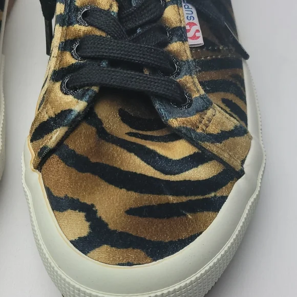 Superga 2750 Fanvelw Velvet Cognac Zebra Animal Print Sneakers Lace Up Size 8 - Picture 5 of 13